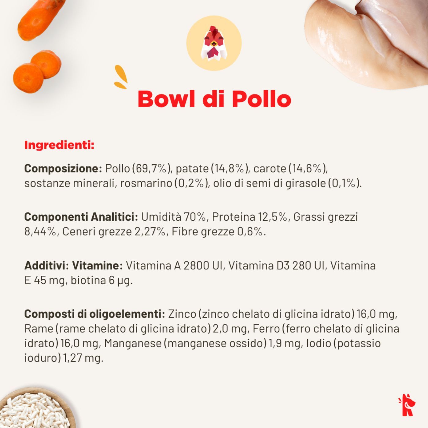 real bowl alimento completo fresco cotto per cani al pollo con carote senza cereali grain free