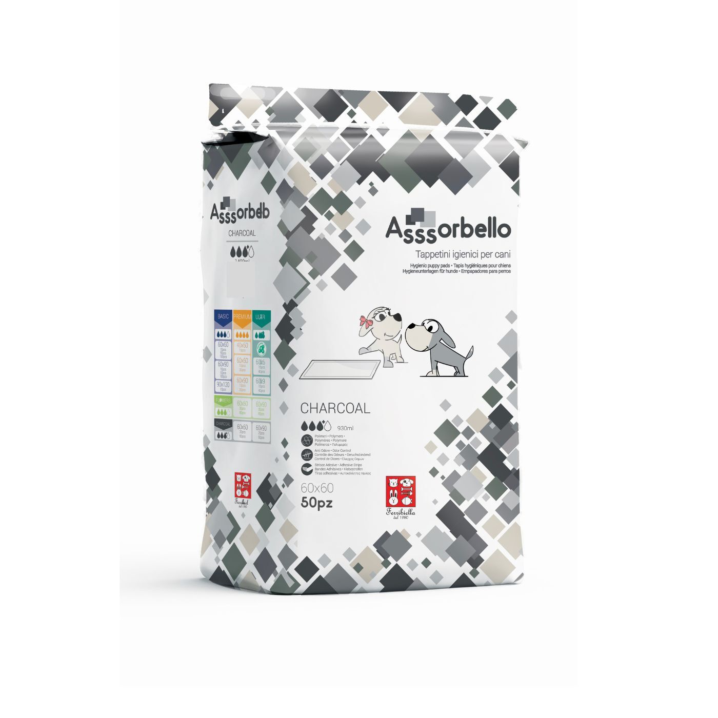 Ferribiella Tappetini Igienici per Cani ai Carboni Attivi 60 x 60 cm