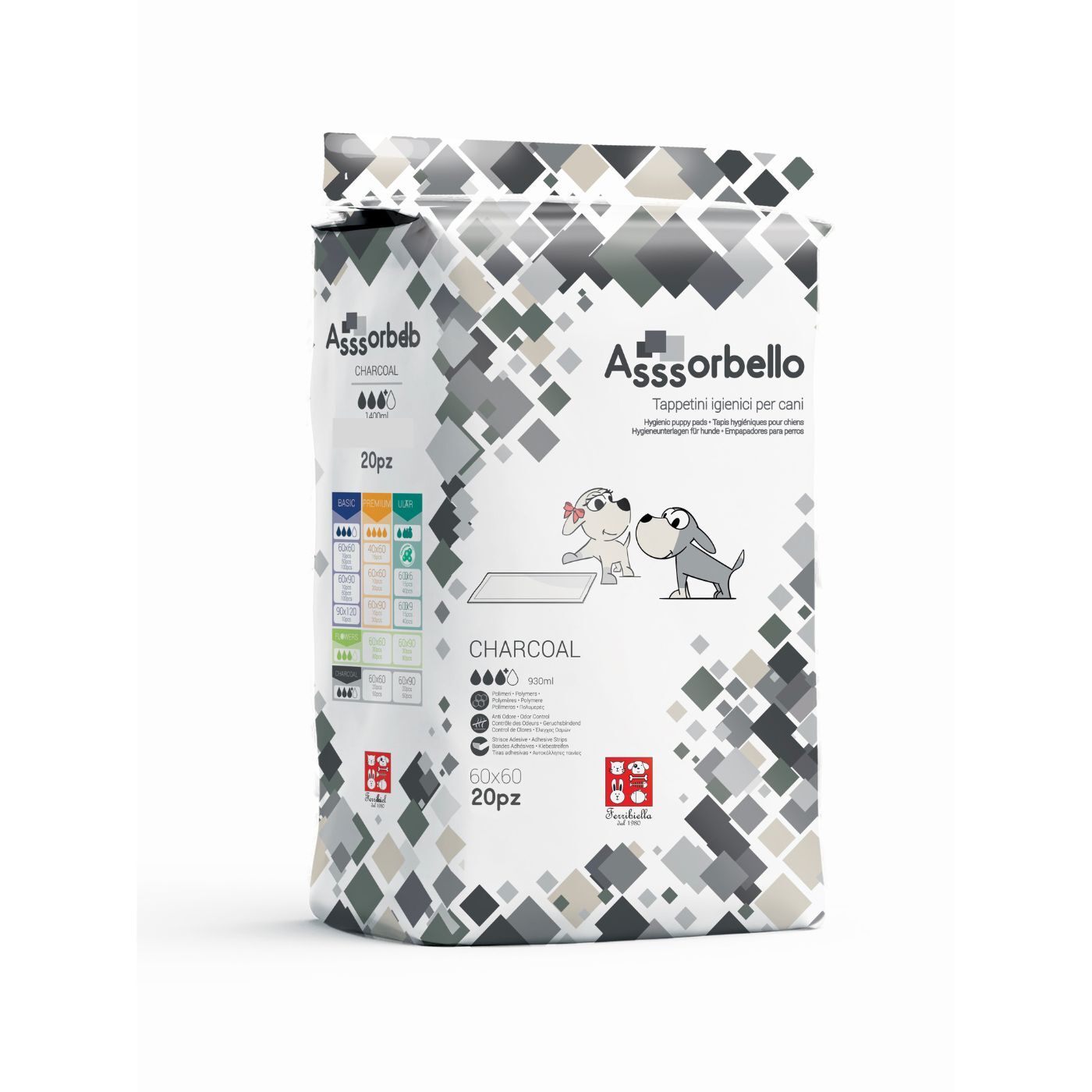 Ferribiella Tappetini Igienici per Cani ai Carboni Attivi 60 x 60 cm