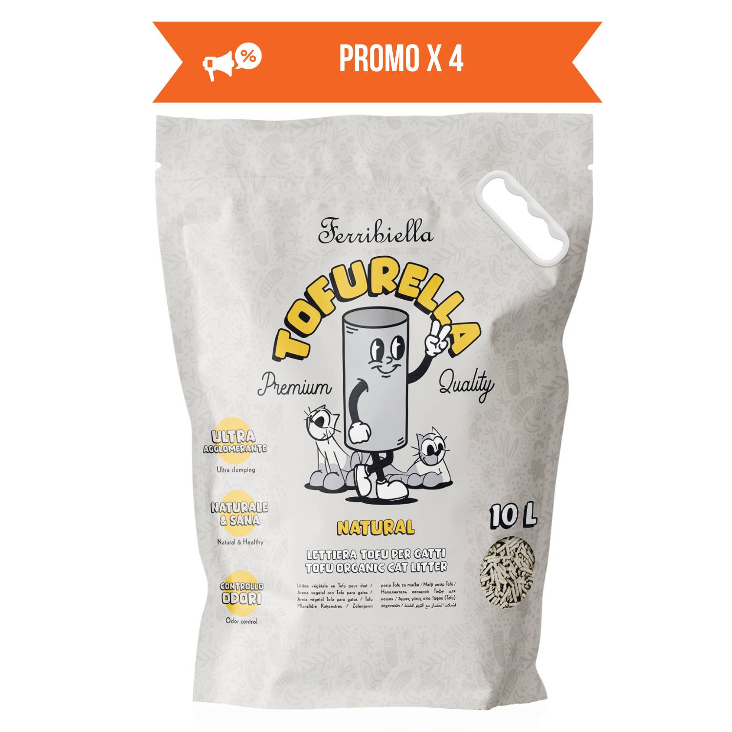 ferribiella lettiera al tofu per gatti tofurella natural biodegradabile agglomerante 10 lt