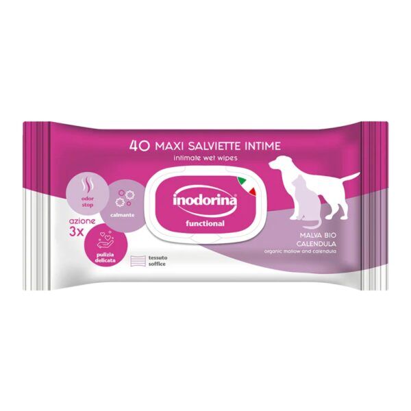 Inodorina Salviette Detergenti Umidificate per Igiene Intima di Cani e Gatti 40 pz