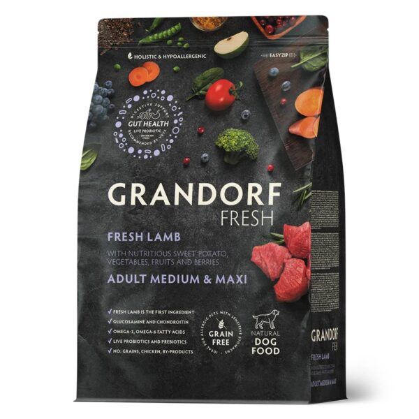 Grandorf Fresh Adult Medium & Maxi Breeds con Carne Fresca di Agnello e Patata Dolce per Cani Adulti