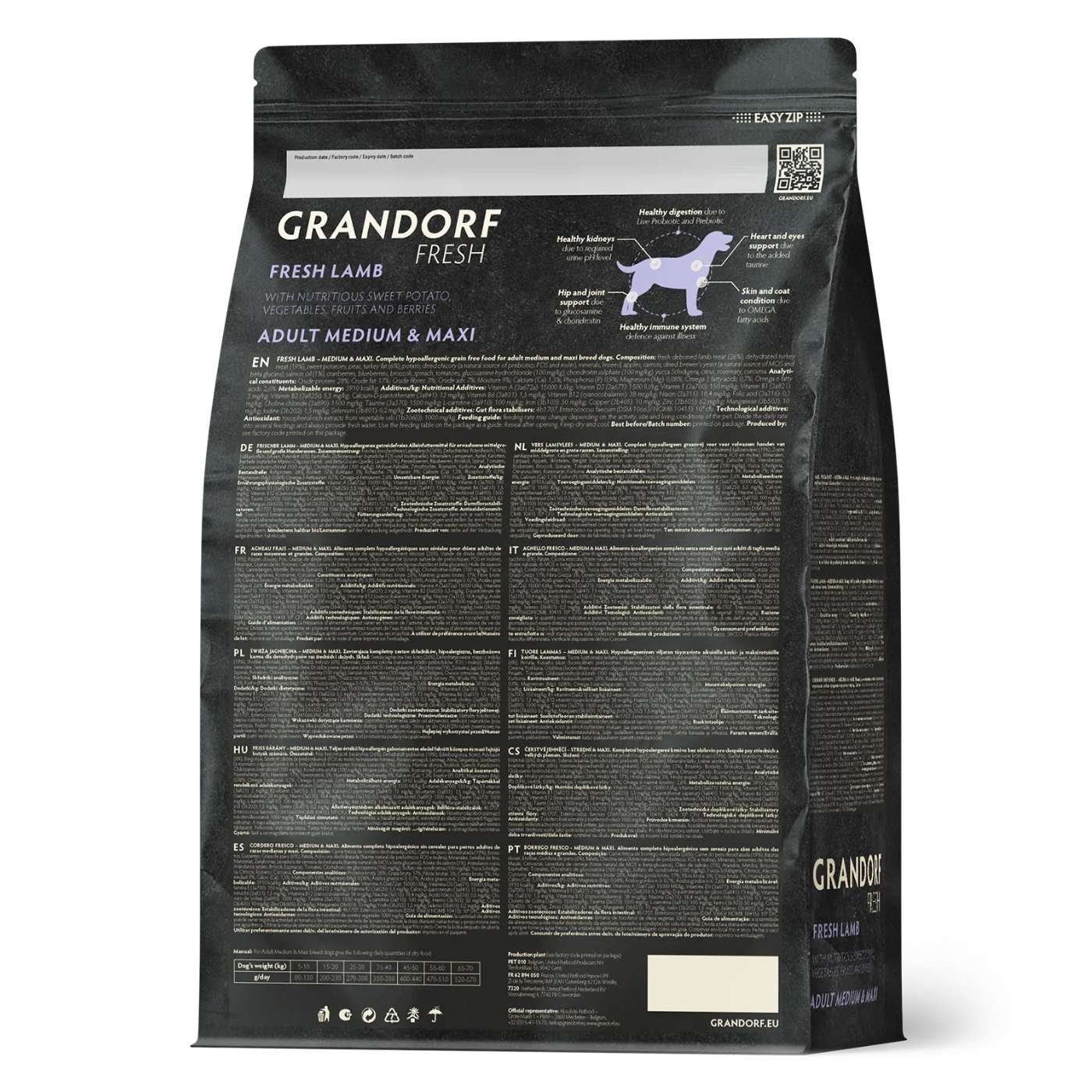 Grandorf Fresh Adult Medium & Maxi Breeds con Carne Fresca di Agnello e Patata Dolce per Cani Adulti