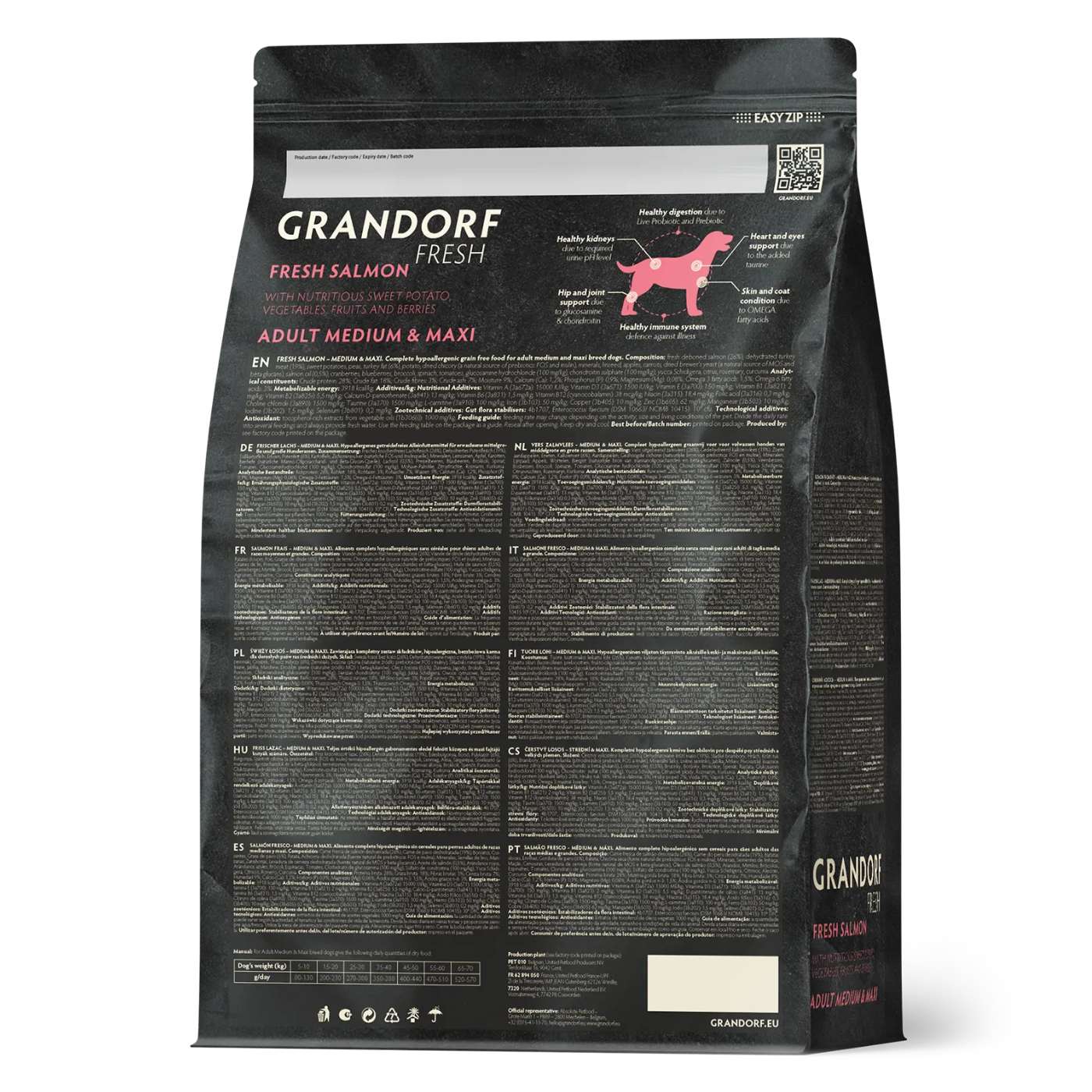Grandorf Fresh Adult Medium & Maxi Breeds con Filetti di Salmone Fresco e Patata Dolce per Cani Adulti