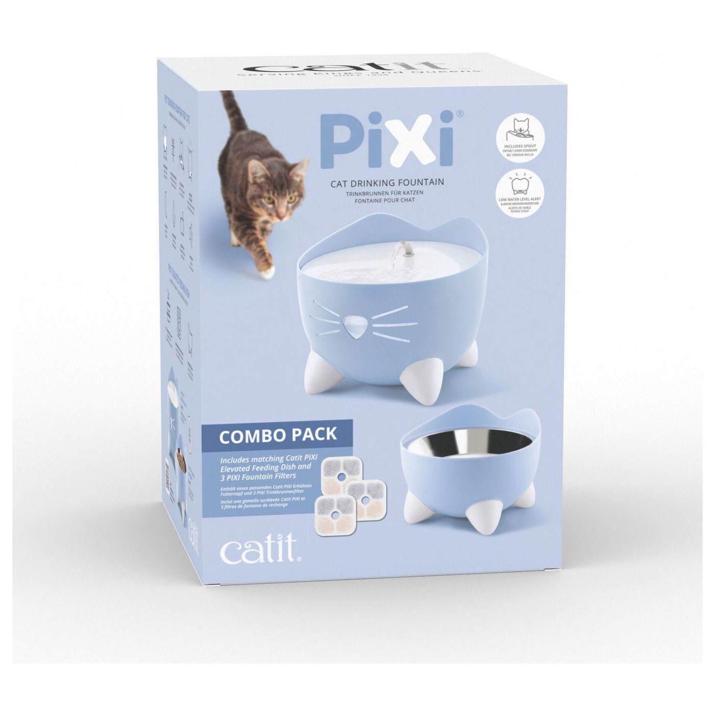 Catit Fontana Automatica per Gatti Combo Pack Pixi Azzurro con Ciotola e 3 Filtri Inclusi