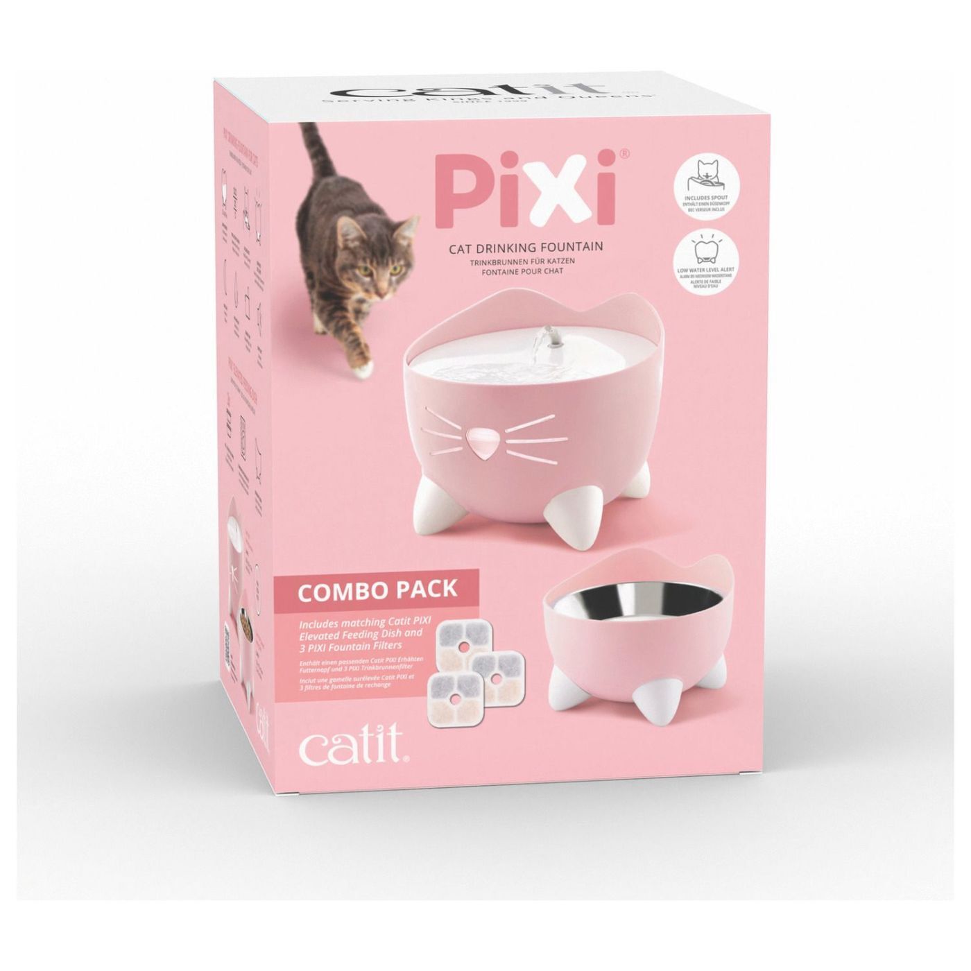 Catit Fontana Automatica per Gatti Combo Pack Pixi Rosa con Ciotola e 3 Filtri Inclusi