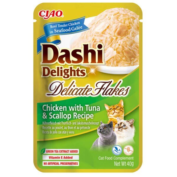 Inaba® Ciao® Dashi Delights Delicate Flakes Pollo con Tonno e Capesante Umido per Gatti 40 g