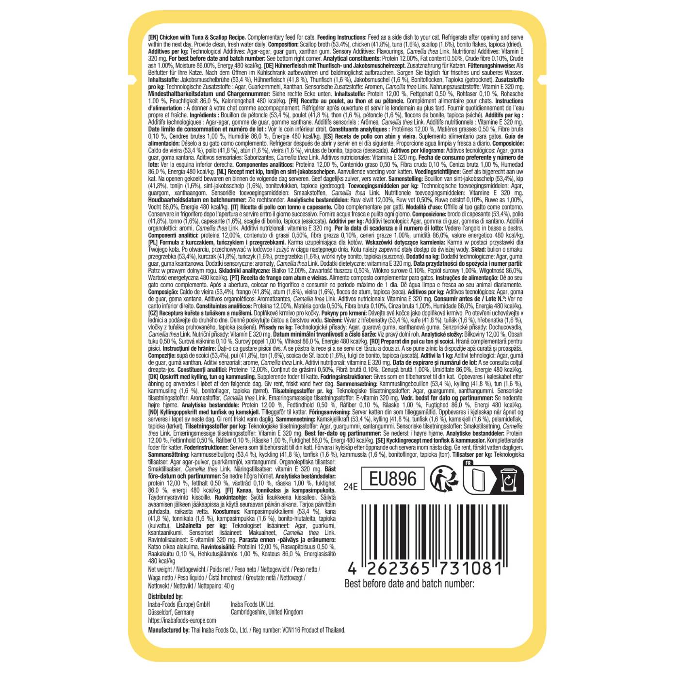 Inaba® Ciao® Dashi Delights Delicate Flakes Pollo con Tonno e Capesante Umido per Gatti 40 g