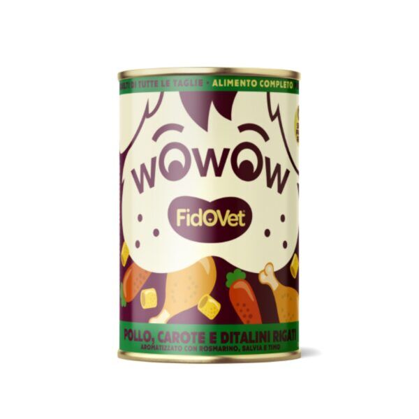 Fidovet Wowow Pollo con Carote e Ditalini Rigati per Cani Adulti 400 g