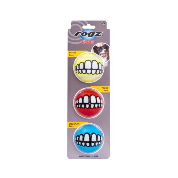 United Pets Palla per Cani Grinz Media Ø 6,4 cm 3 pz Colori Assortiti