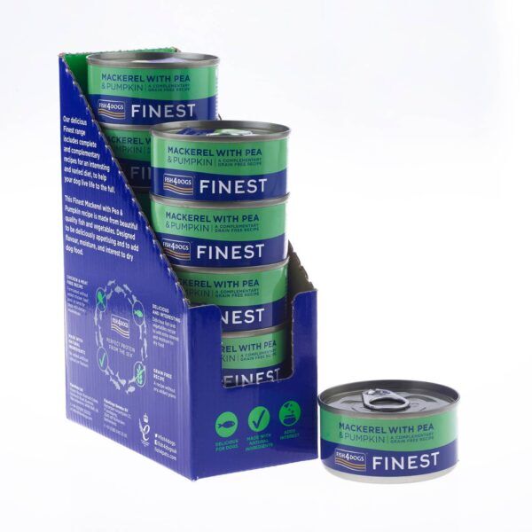 Fish4Dogs Finest Alimento Umido per Cani Sgombro con Zucca e Piselli 85 g