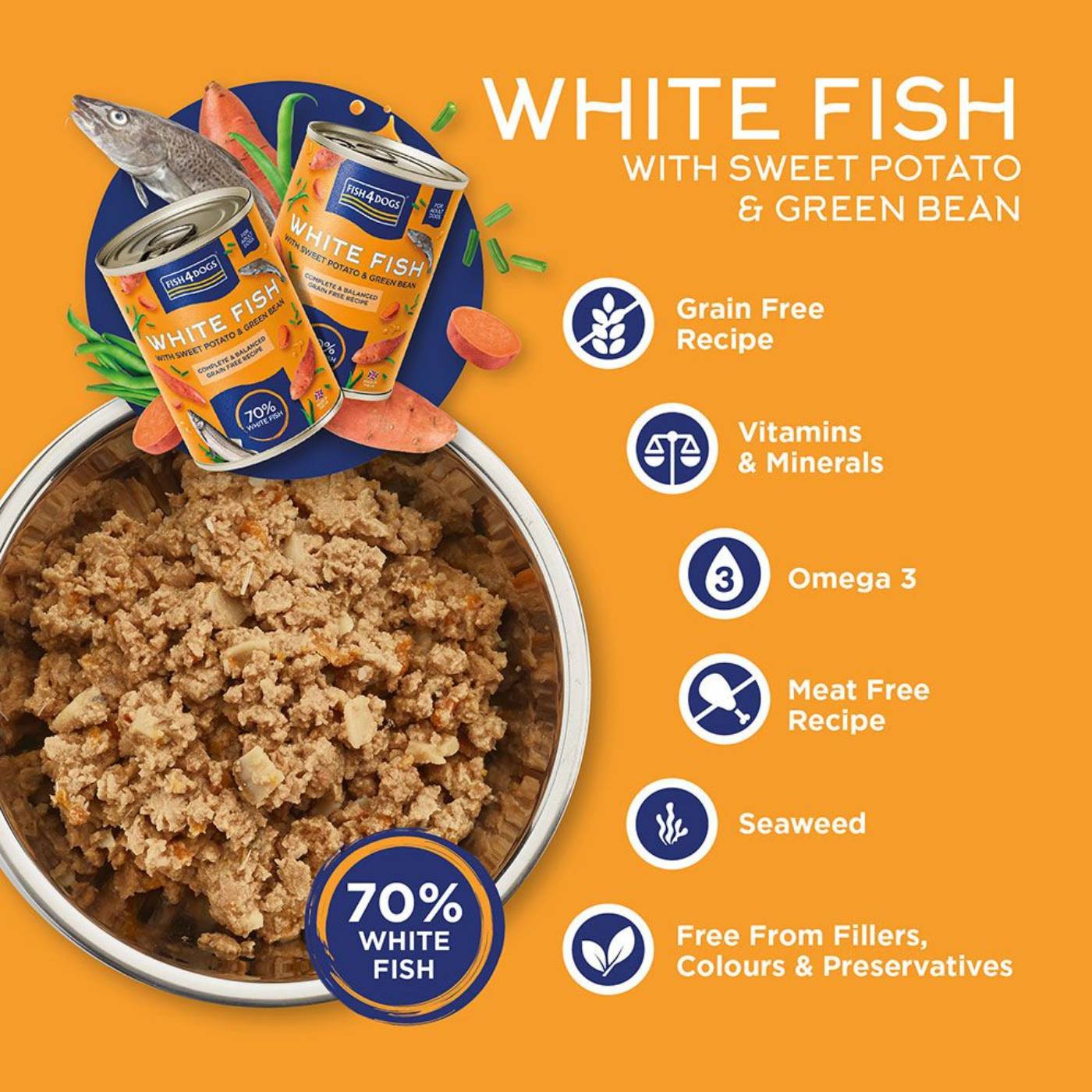Fish4Dogs Finest Complete Umido Pesce Bianco e Patate Dolci e Fagiolini per Cani Adulti 395 g