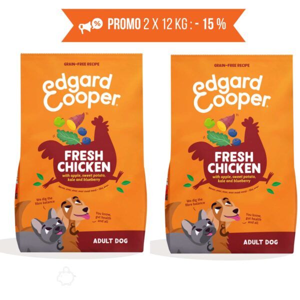 promo 2 x 12 kg crocchetta grande l edgard & cooper pollo per cani adulti
