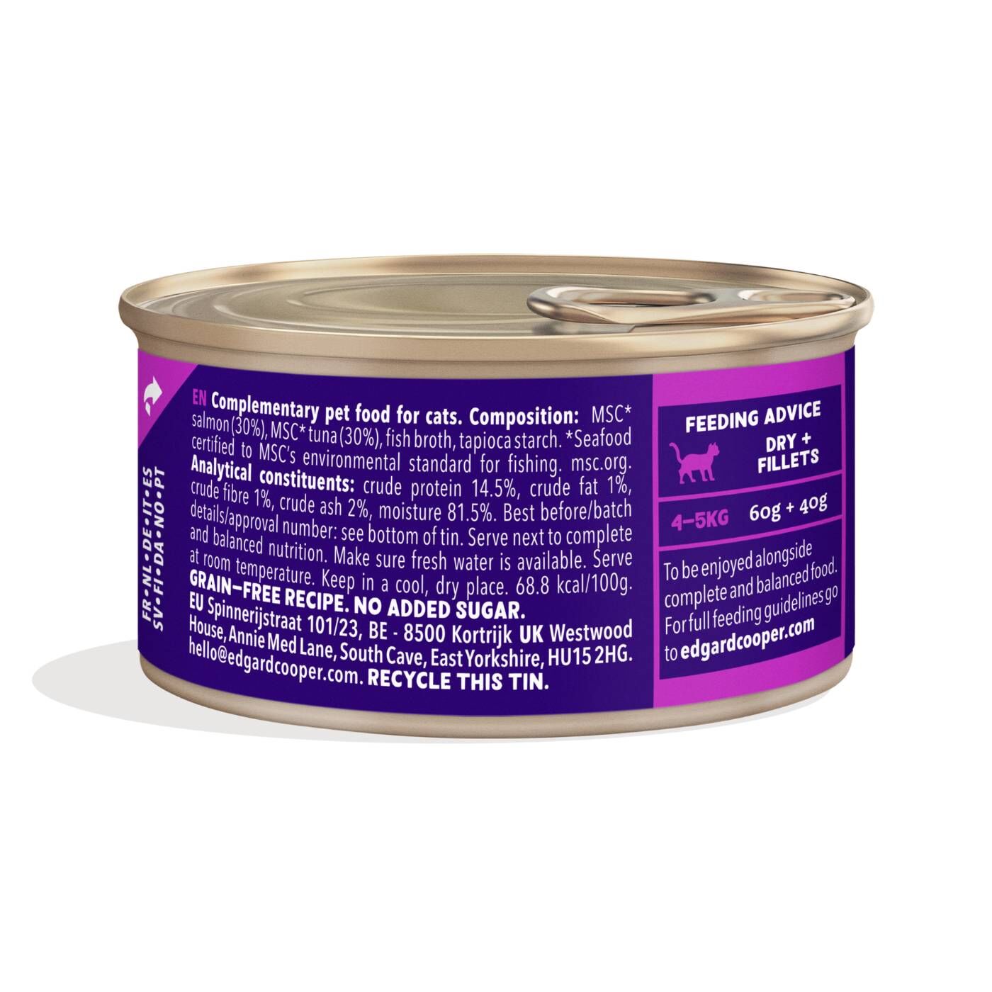 Edgard & Cooper Sfilaccetti per Gatti Adulti Salmone con Tonno in Brodo di Pesce 70 g