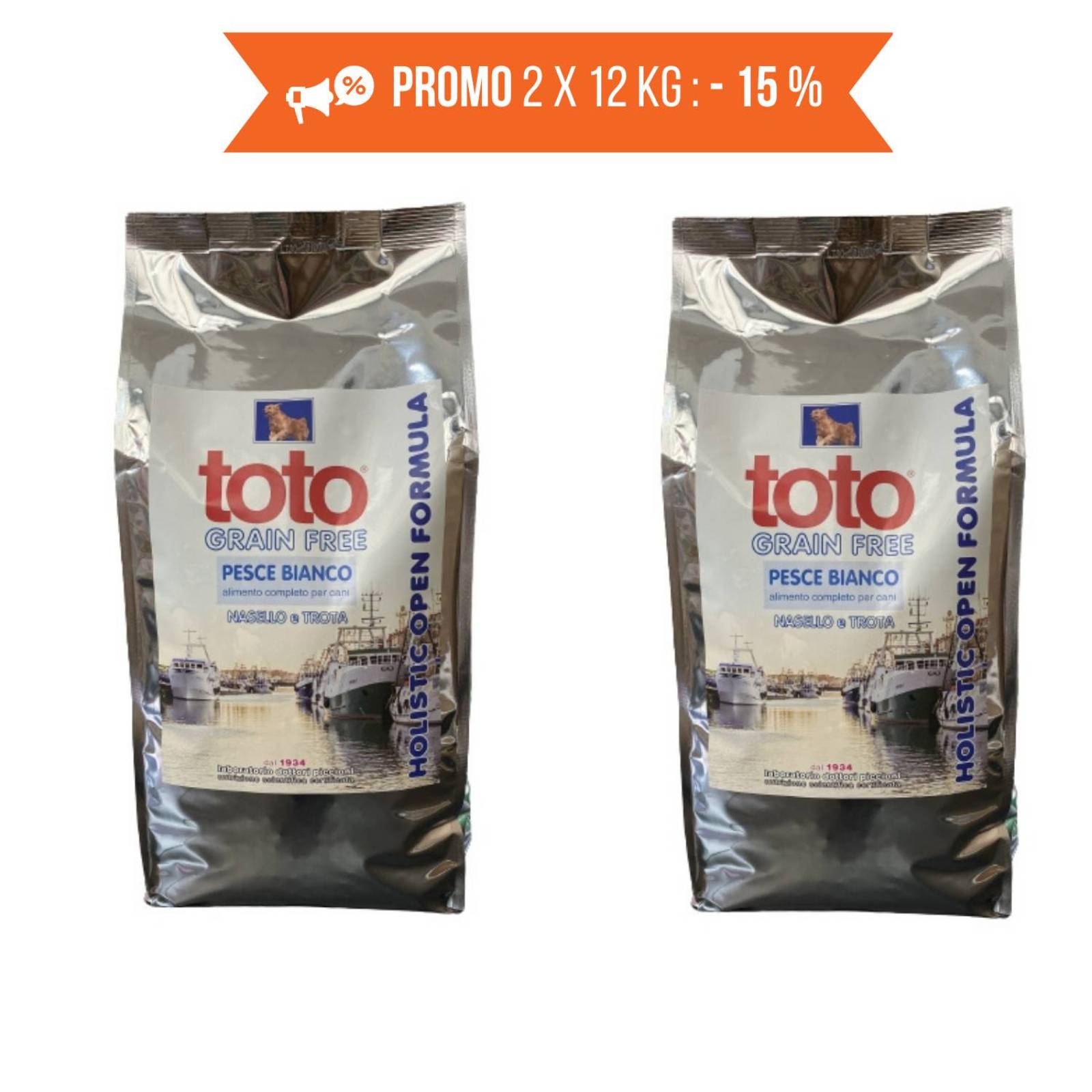 toto holistic open formula pesce bianco nasello e trota grain free per cani