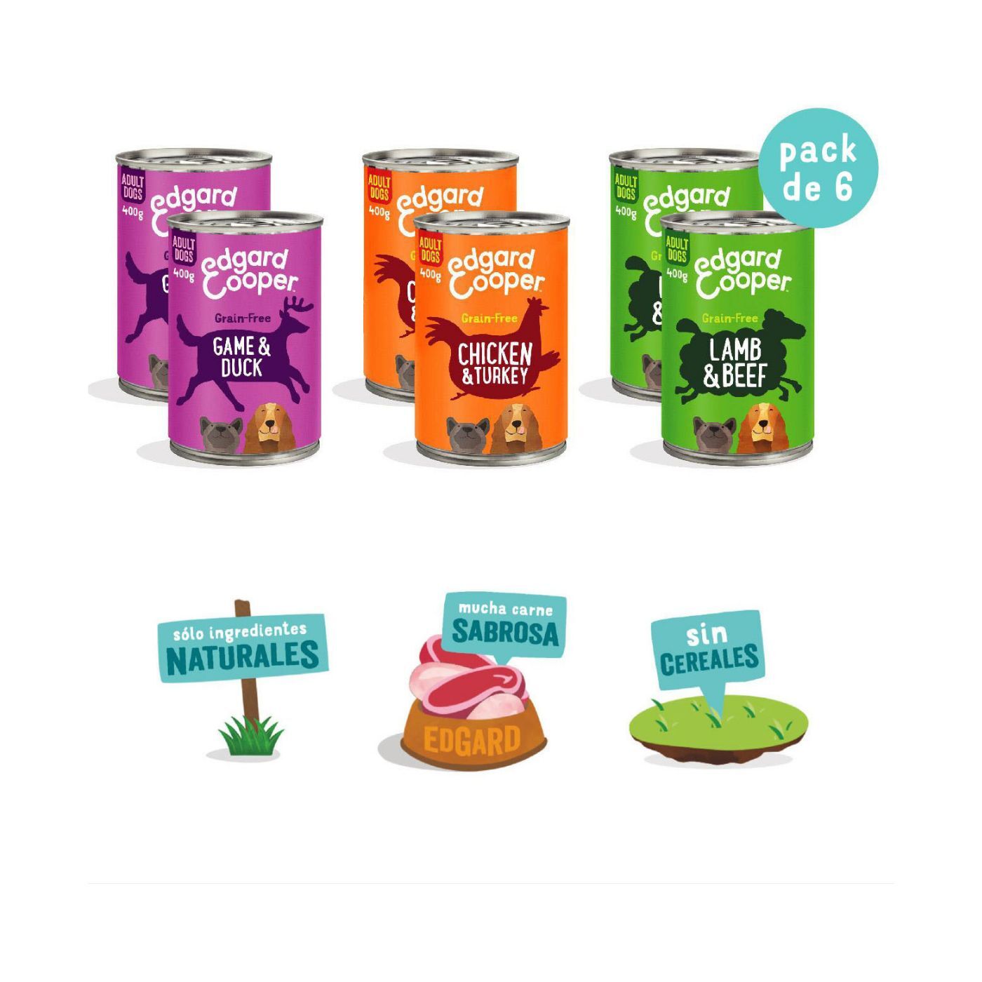 Edgard&Cooper Umido per Cani Confezione Multipack 6 Lattine da 400g - Contenuto multipack