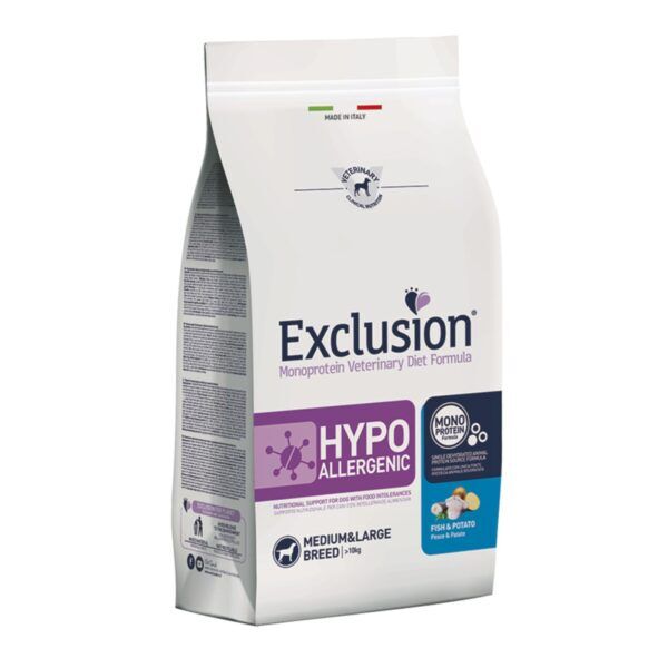 Exclusion Diet Hypoallergenic Medium Large Pesce e Patate Monoproteico per Cani