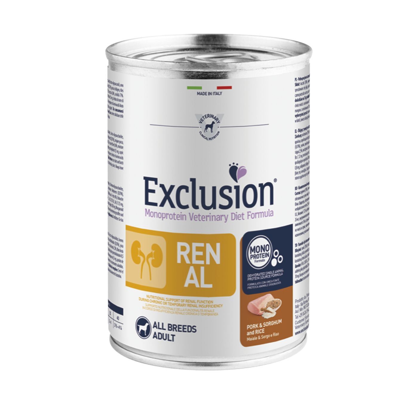 Exclusion Diet Renal Maiale Sorgo e Riso Alimento Umido Monoproteico per Cani - Formato 400g