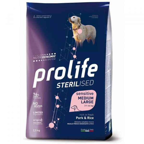 Prolife® Sterilised Sensitive Adult Medium/Large Maiale e Riso per Cani