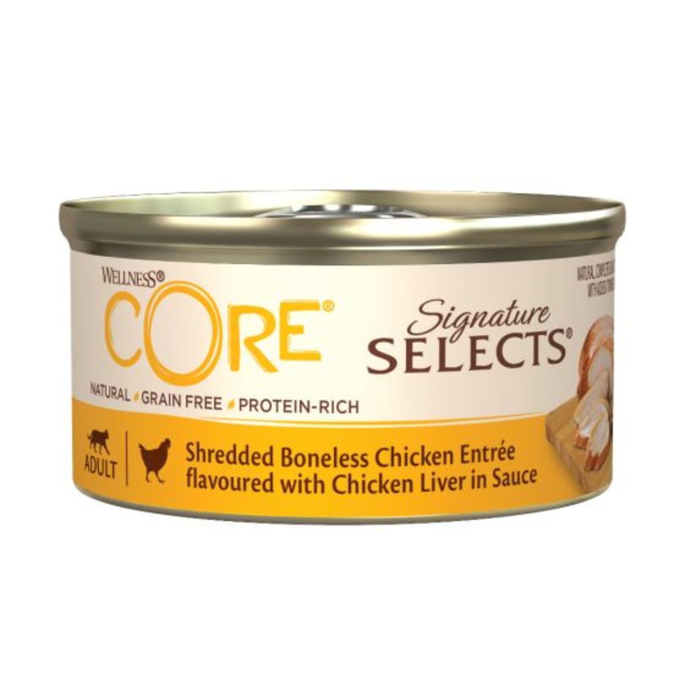 wellness core straccetti per gatti pollo con fegato 79 g selezione esclusiva
