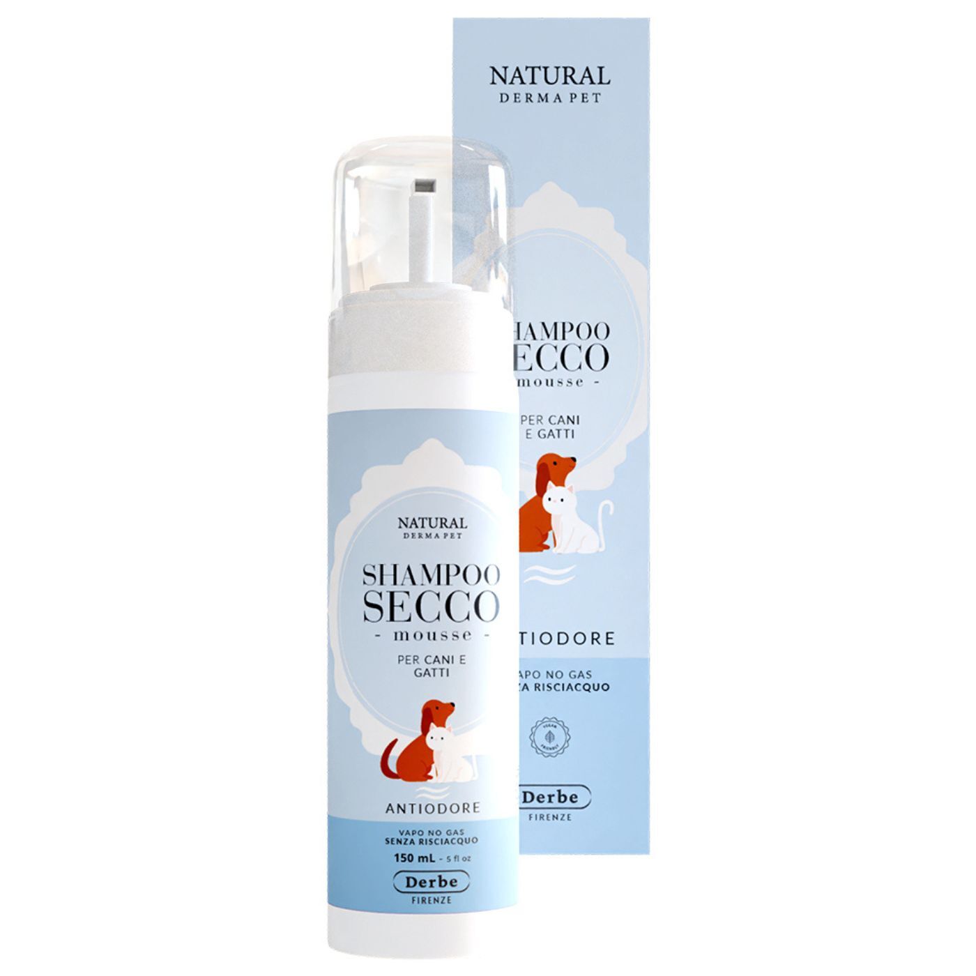 Derbe Shampoo Secco per Cani e Gatti Mousse Antiodore 150 ml Natural Derma Pet
