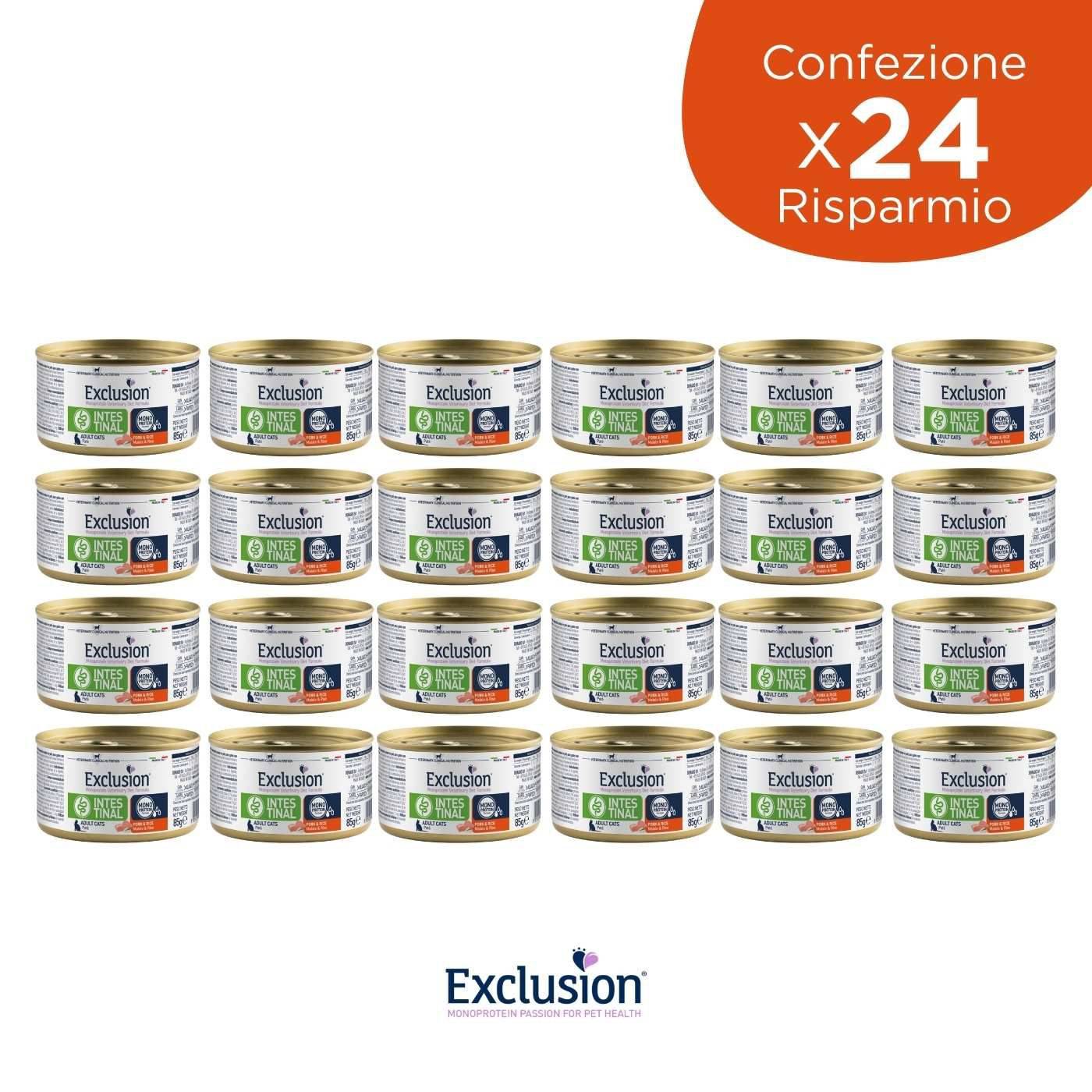 exclusion diet cat intestinal maiale e riso 85gr alimento umido monoproteico per gatti